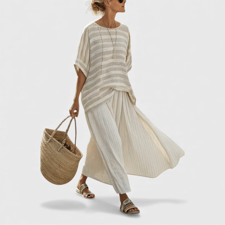 Westlyn | Comfortable Striped Bamboo Top & Flowing Linen Pants