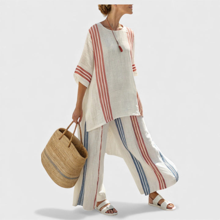 Solvane | Sophisticated Multicolor Striped Top & Mediterranean Pants