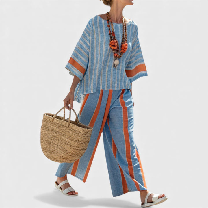 Velmere | Sophisticated Terracotta Striped Top & Linen Pants