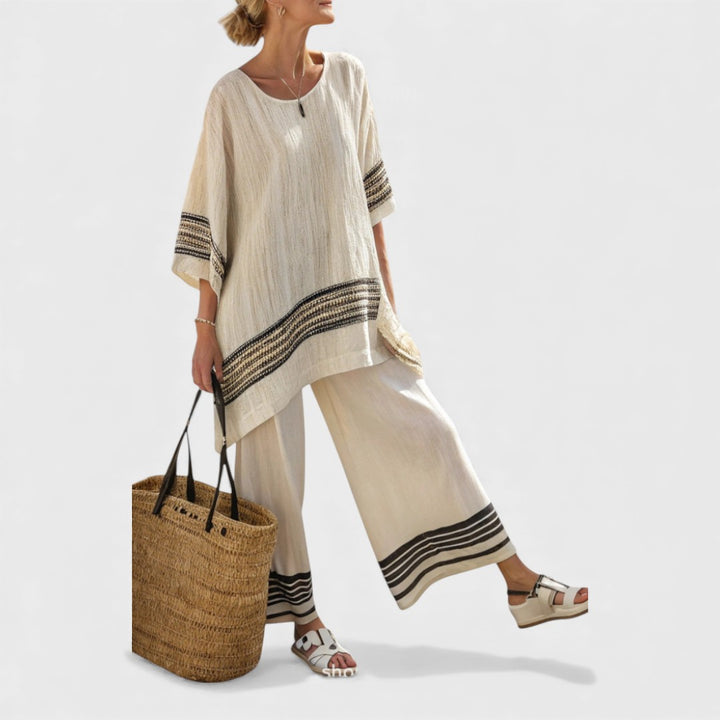 Harlowe | Elegant Black-Striped Linen Top & Flowing Pants