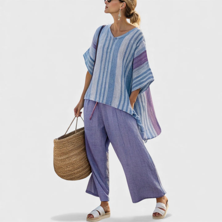 Zellora | Elegant Lavender & Sky Blue Top & Linen Pants