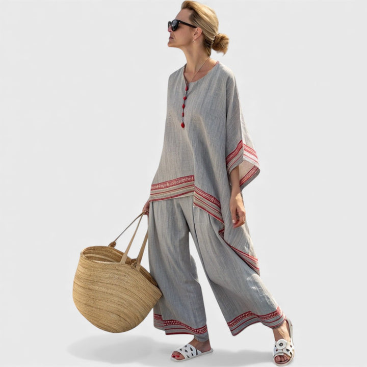 Daelric | Sophisticated Asymmetrical Blouse & Ethnic Wide-Leg Pants