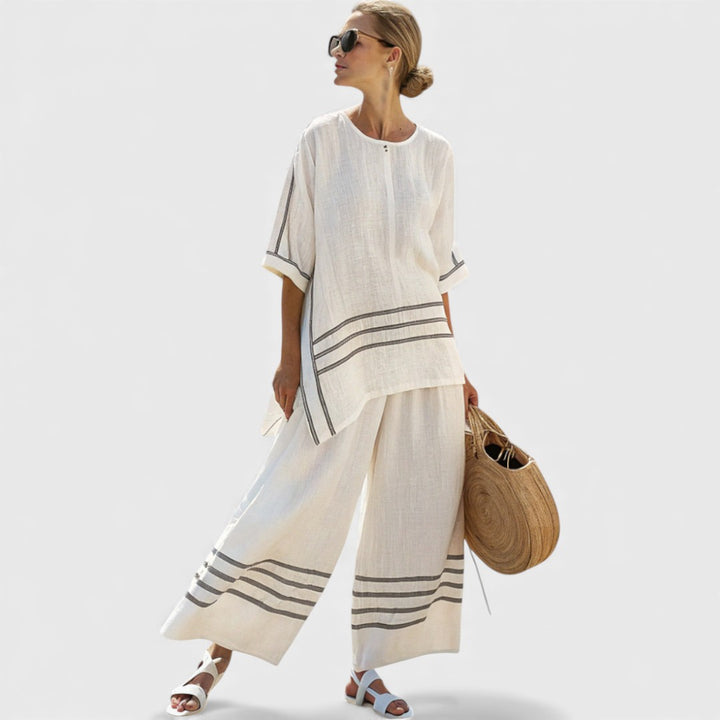 Wynric | Sophisticated Striped Asymmetrical Top & Bold Pants
