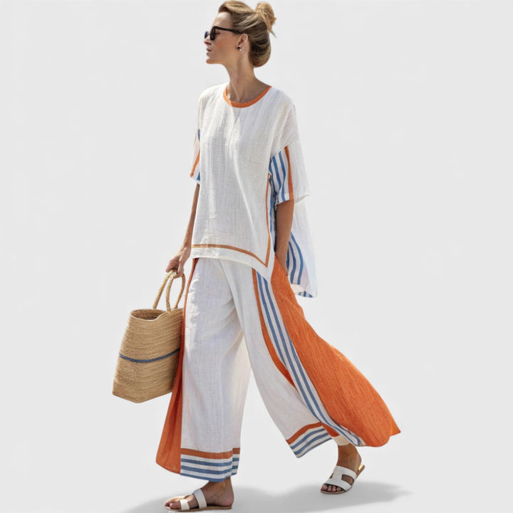 Thorneil | Comfortable Wide-Leg Striped Pants & Linen Top