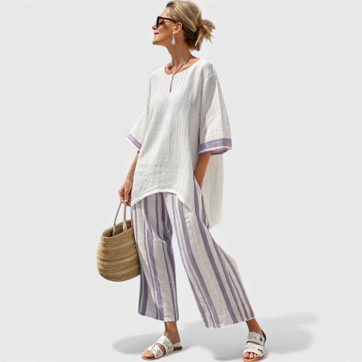 Luxmere | Comfortable Relaxed Blouse & Striped Bamboo Pants