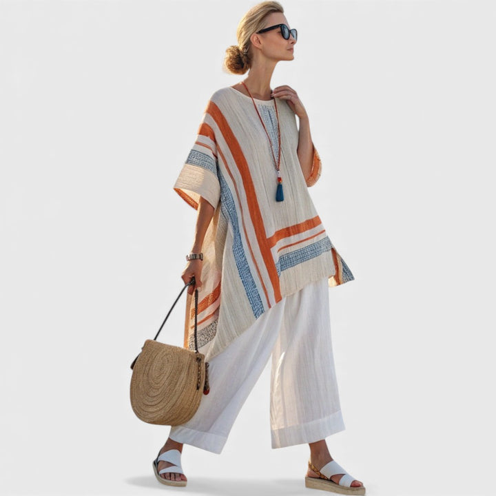 Caevan | Sophisticated Asymmetrical Blouse & Wide-Leg Linen Pants