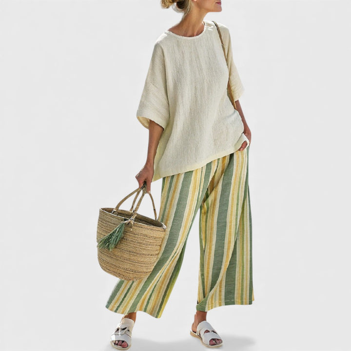 Ellowyn | Sophisticated Top & Striped Linen Pants