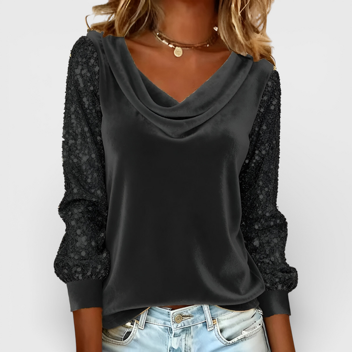 Elaine | Velvet Top with Glitter Sleeves