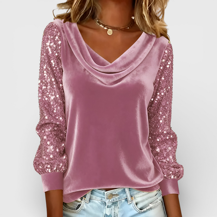 Elaine | Velvet Top with Glitter Sleeves