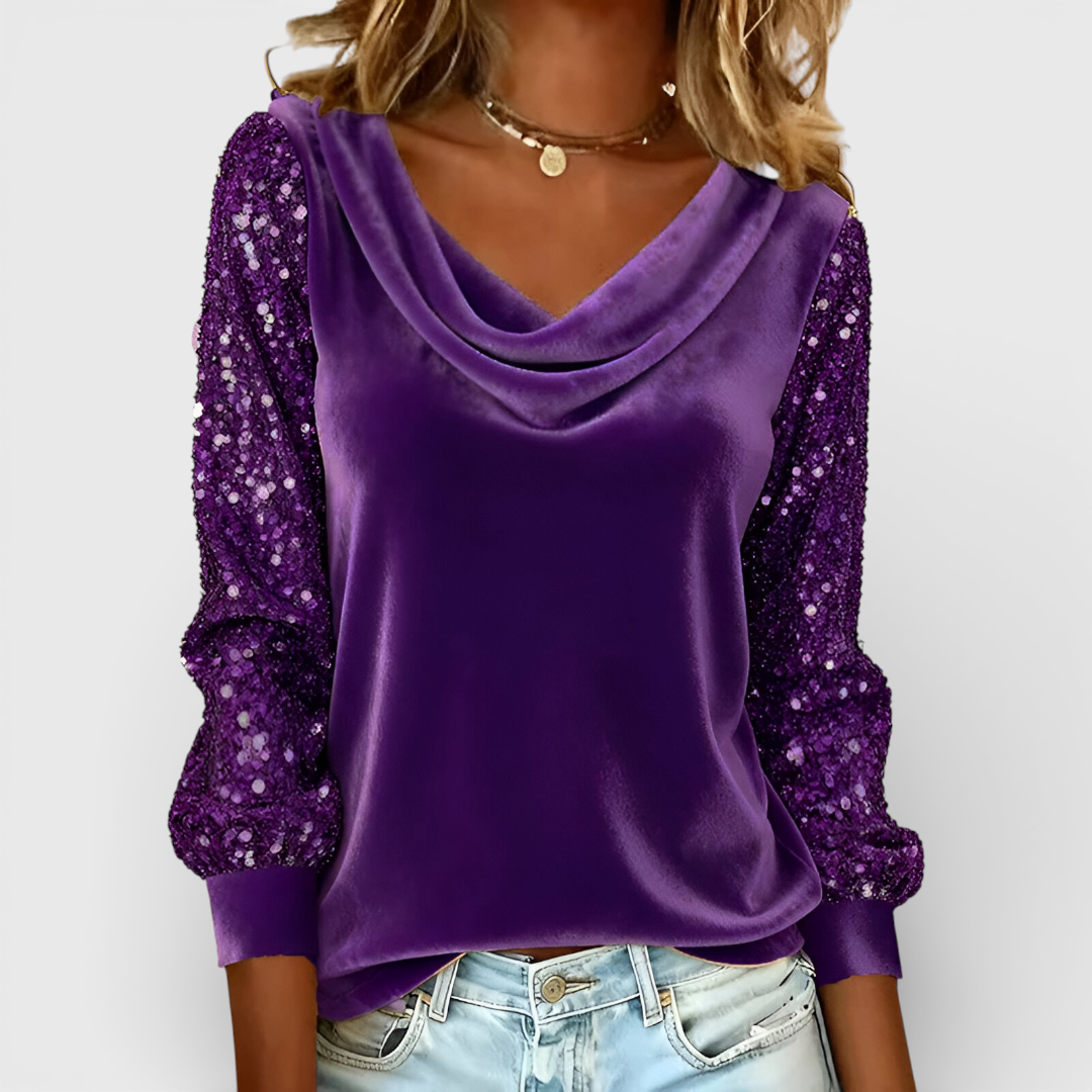 Elaine | Velvet Top with Glitter Sleeves