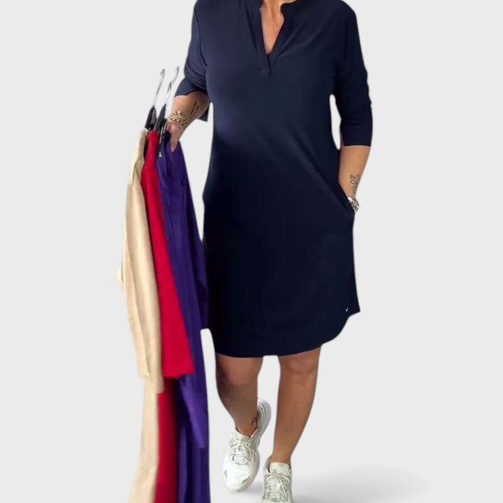 Katherine | Solid V-Neck Dress