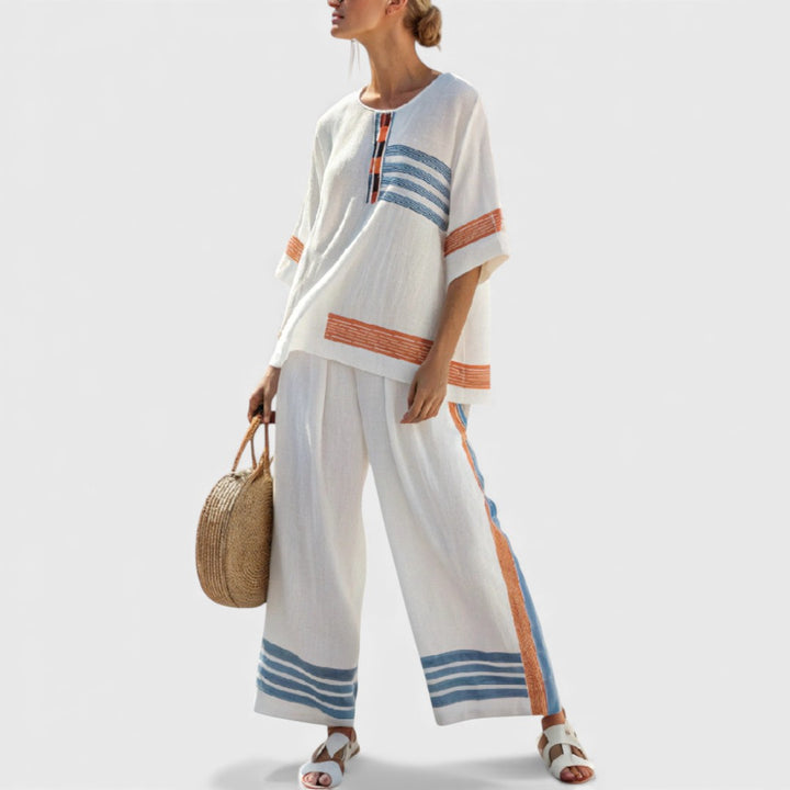 Marcellin | Sophisticated Blue-Orange Striped Top & Pants